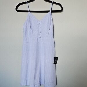 Lulu's NWT Blue White Striped Button V Neck Sleeveless Fit n Flare Dress XS